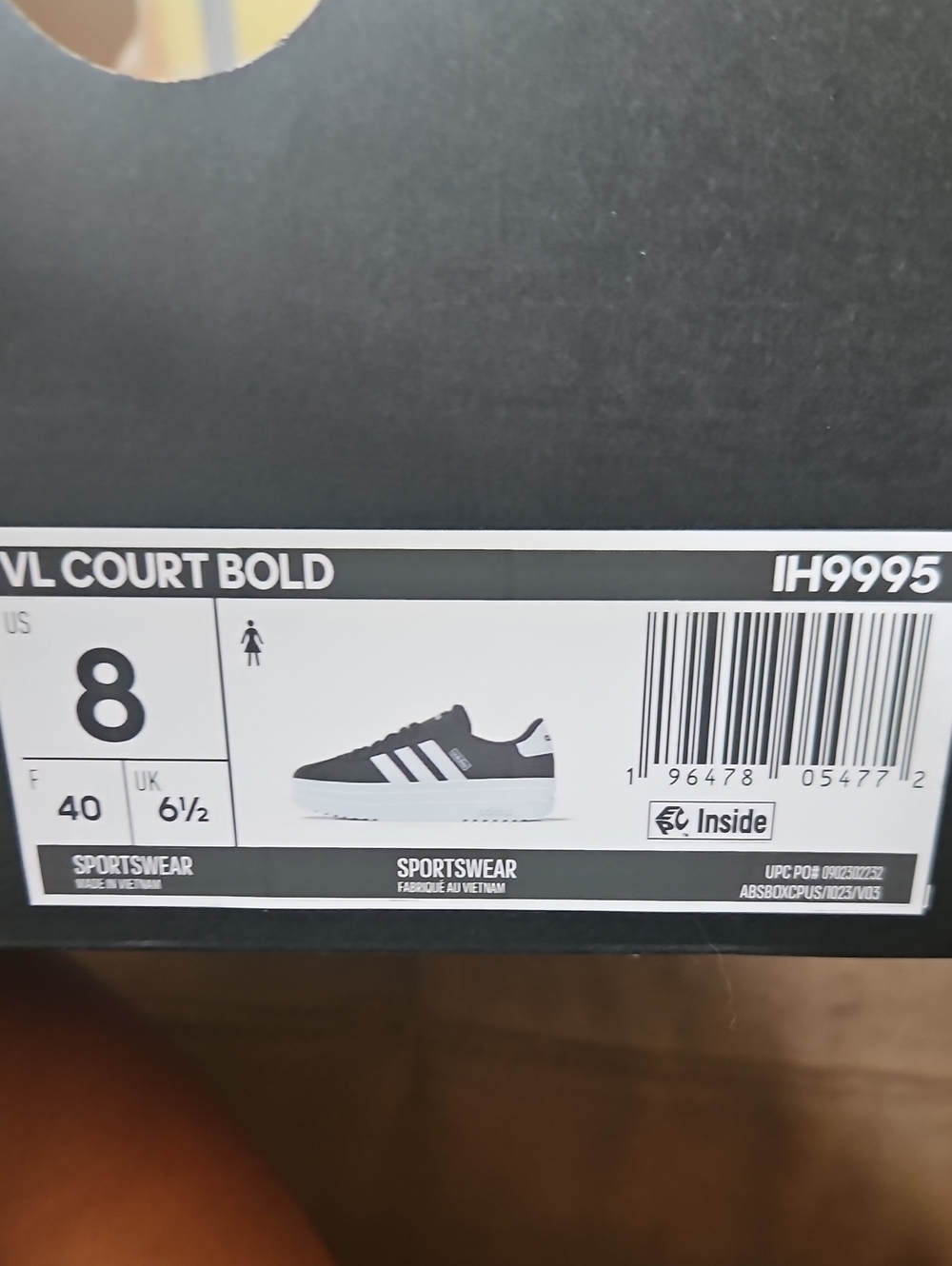 New Adidas VL Court Bold Black with White Stripes Sneakers
